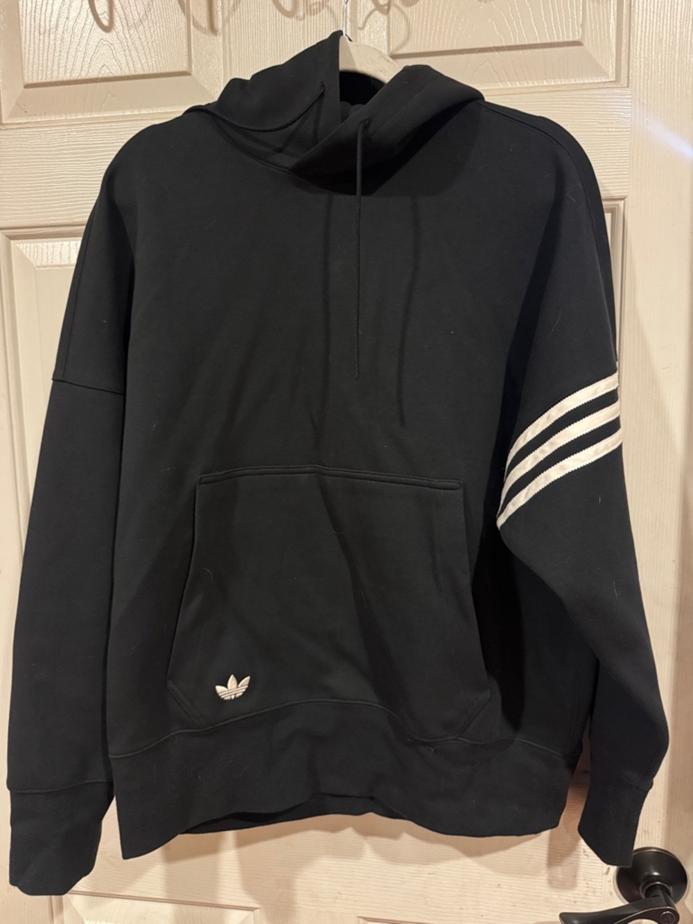adidas Black Hoodie with White Three-Stripe Accent